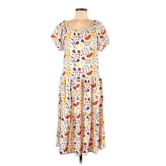 Lisa Says Gah Joni Farmers Market Fruit Food Print Maxi Dress Size Small - Picture 2 of 10
